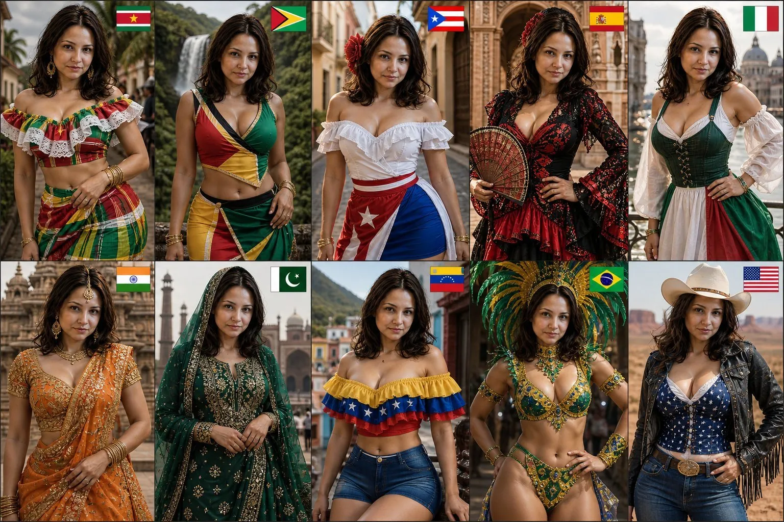 Stunning 10-Nation Cultural Fashion Collage - Photography, Storyboard, Portrait - AI Generated Image