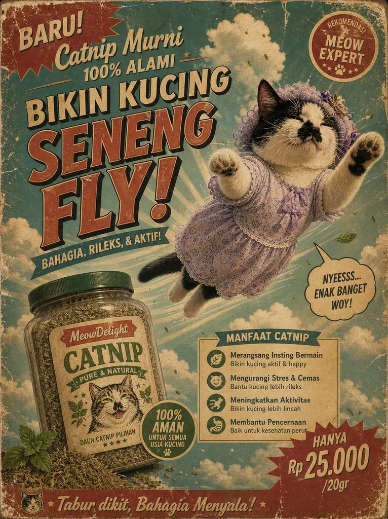 Vintage Indonesian Catnip Retro Ad Poster - History, Typography, Product - AI Generated Image