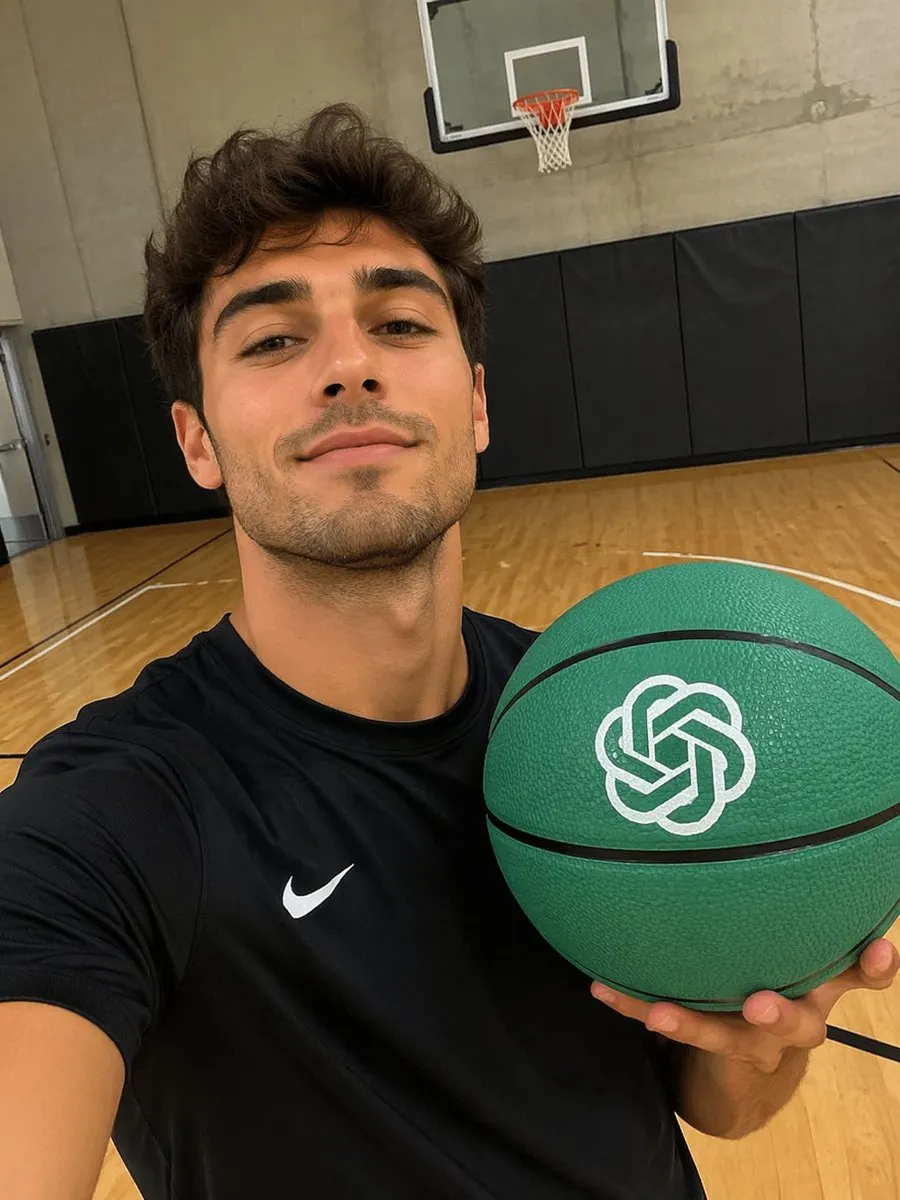 Candid Indoor Basketball Court Selfie - Portrait, Typography, Photography - AI Generated Image