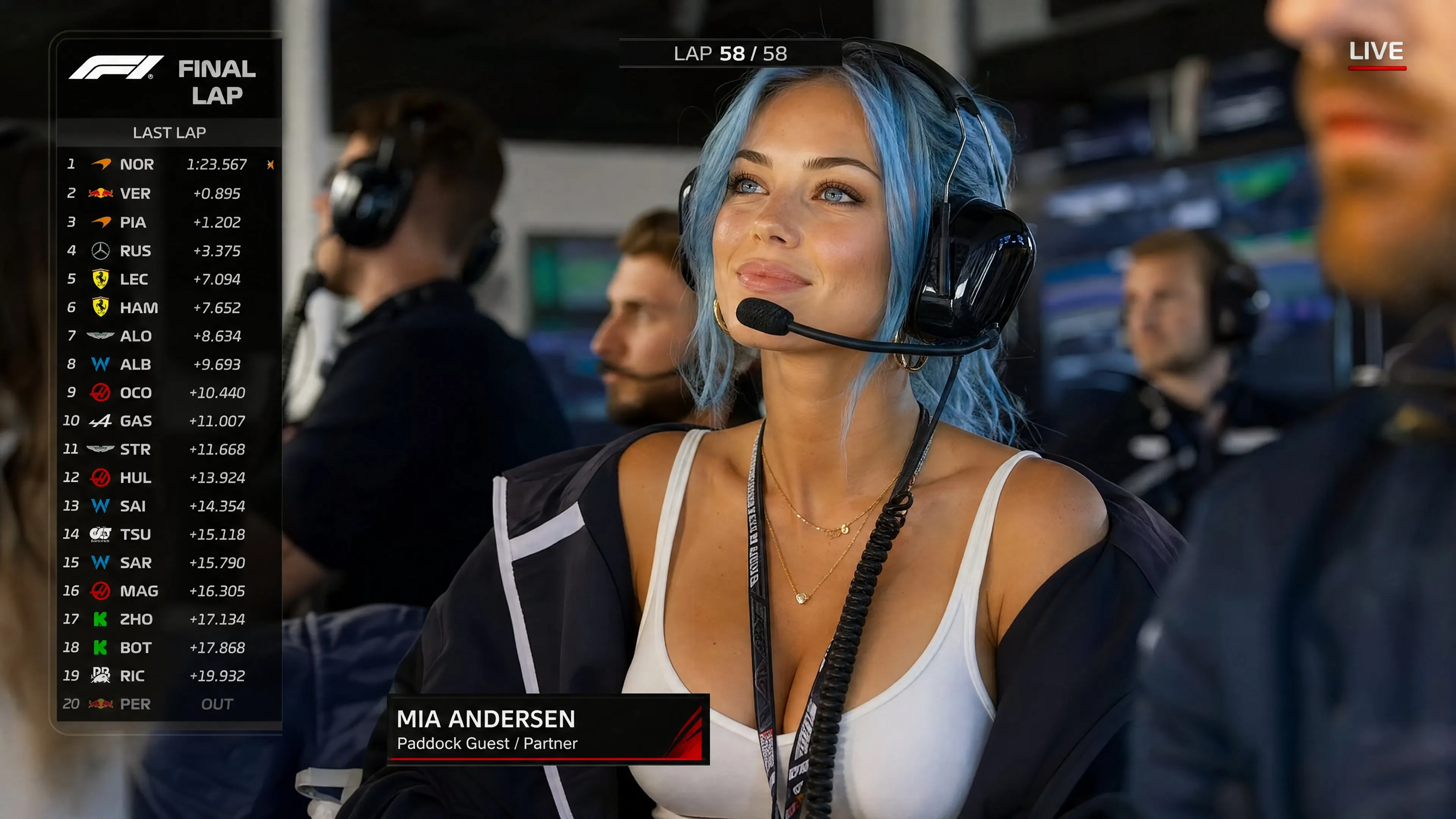 Cinematic F1 Paddock VIP Broadcast Screenshot - Photography, Portrait, City - AI Generated Image