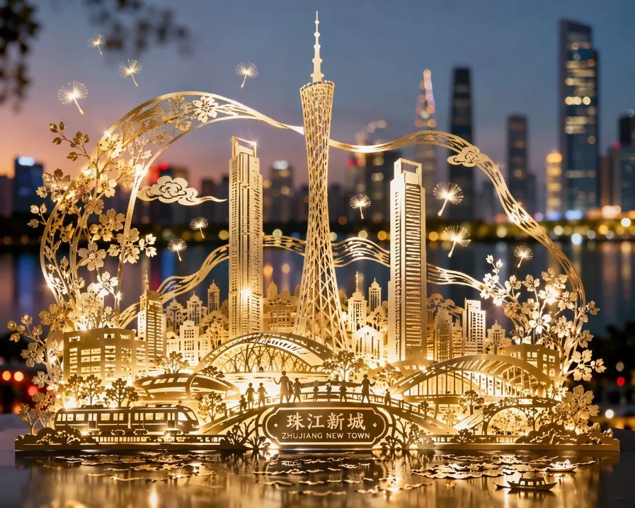 Intricate Guangzhou Skyline Papercut Artwork - City, Landscape, Art - AI Generated Image