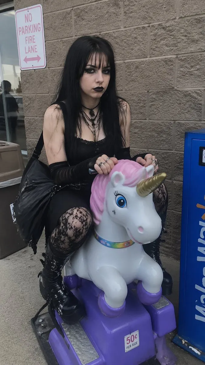 Candid Goth Girl Film Photography Portrait - Portrait, Typography, Photography - AI Generated Image