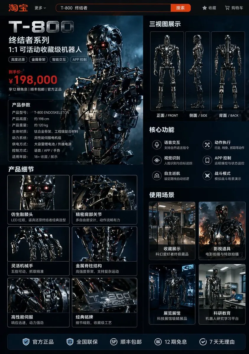 T-800 Robot Taobao Product Detail Page - Product, Tech, Portrait - AI Generated Image