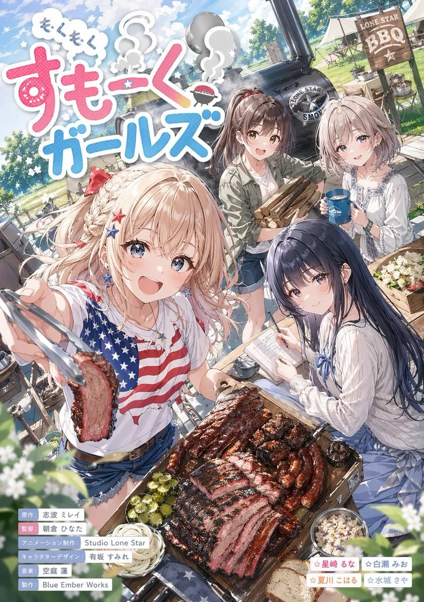 Smoke Girls BBQ Anime Key Visual - Anime, Portrait, Typography - AI Generated Image