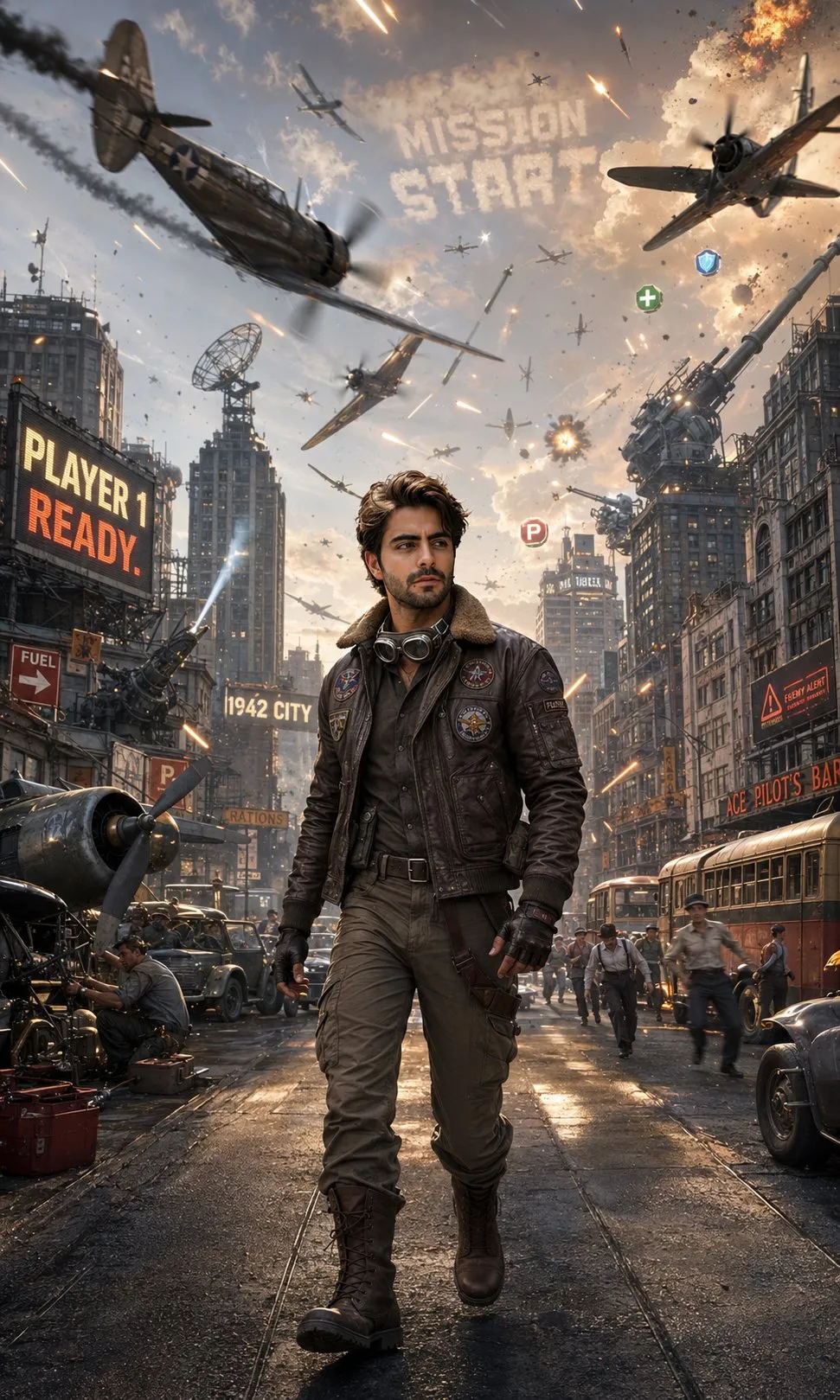 Cinematic 1942 Aerial War City Editorial - City, Photography, History - AI Generated Image