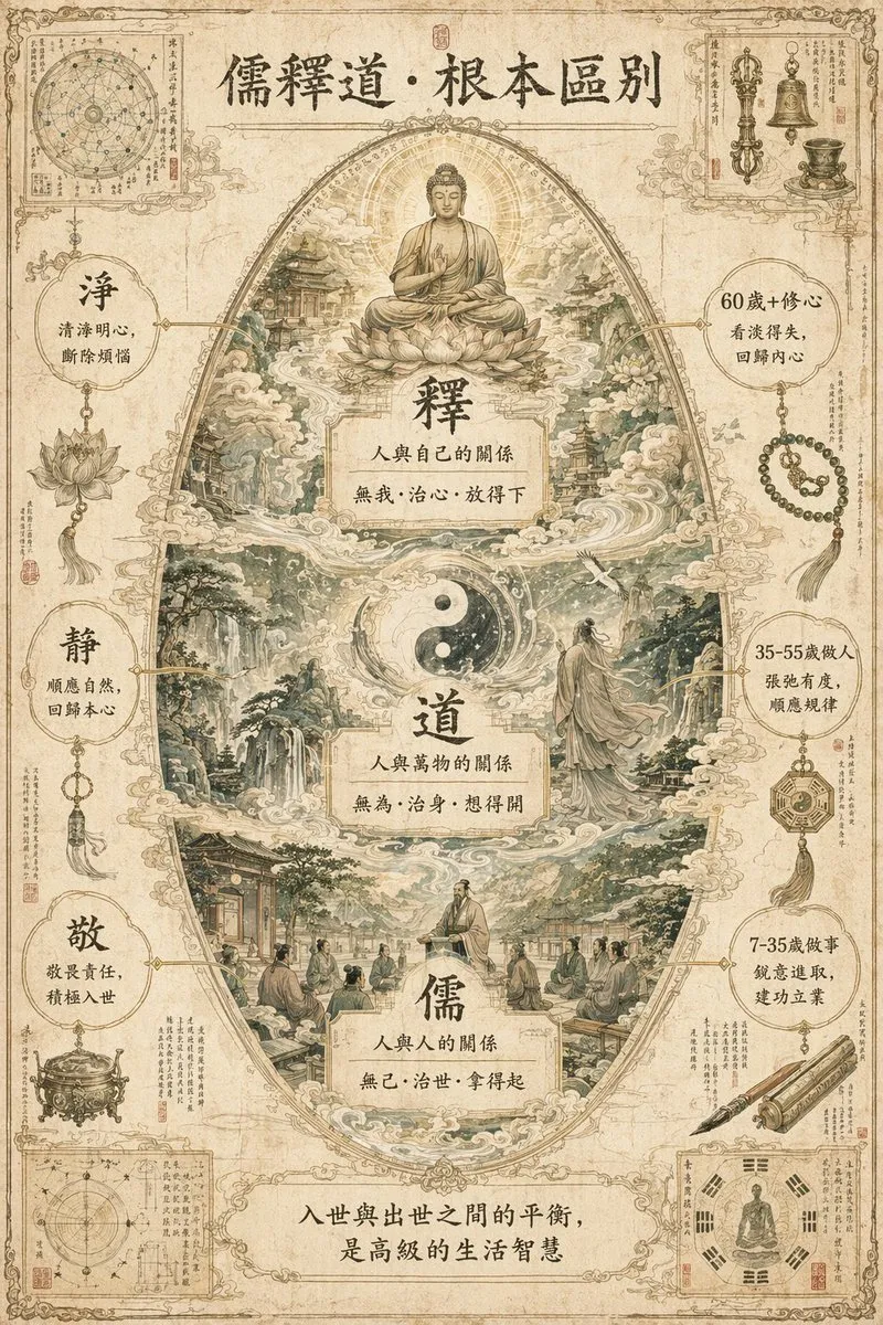 Ancient Oriental Philosophy World Infographic - History, Portrait, Abstract - AI Generated Image