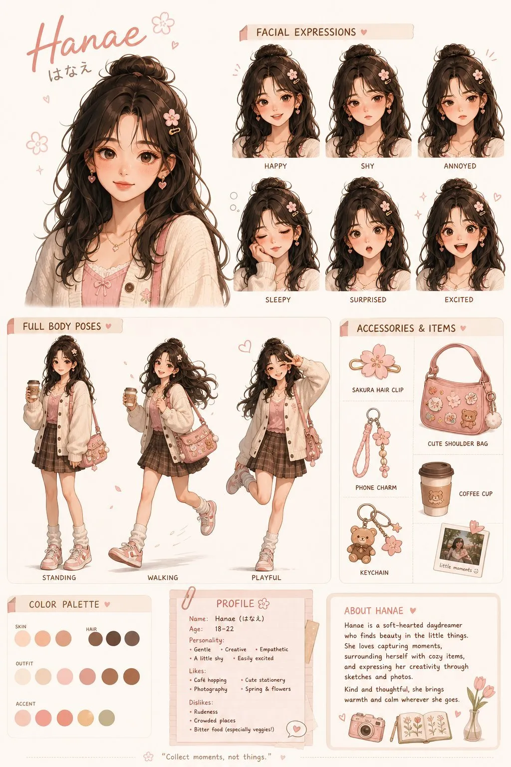 Kawaii Female Character Design Concept Sheet - Portrait, Anime, Design - AI Generated Image