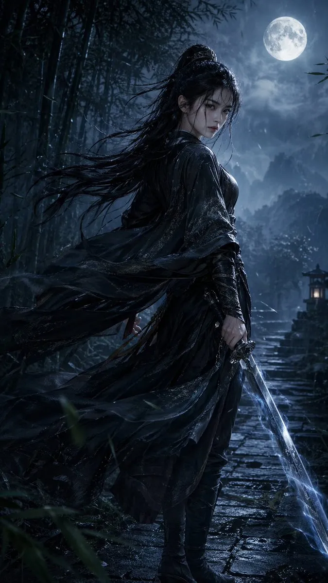 Cinematic and Dramatic Vertical Wuxia Heroine Portrait - Cinematic, Creative Composite - AI Generated Image
