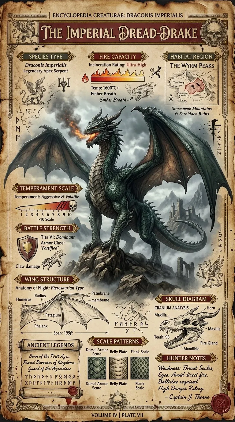 Epic Vintage Dragon Species Fantasy Poster - History, Abstract, Typography - AI Generated Image