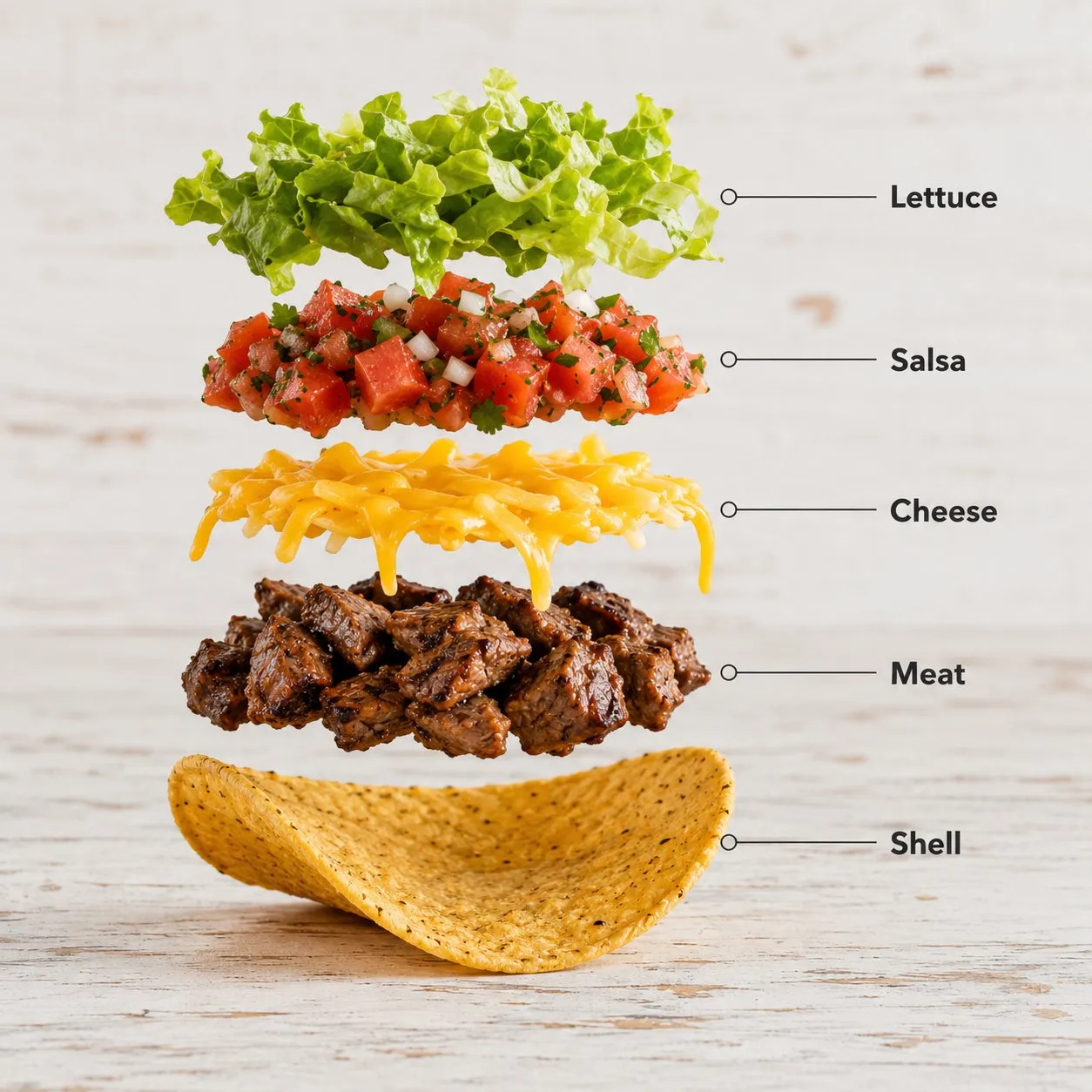 Hyper-Realistic Exploded Taco Infographic - Food, Abstract, Photography - AI Generated Image