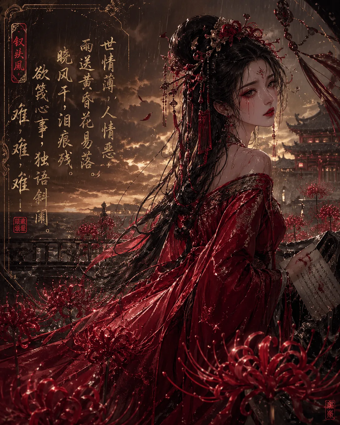 Ethereal Red Beauty in Spider Lily Field - Landscape - AI Generated Image