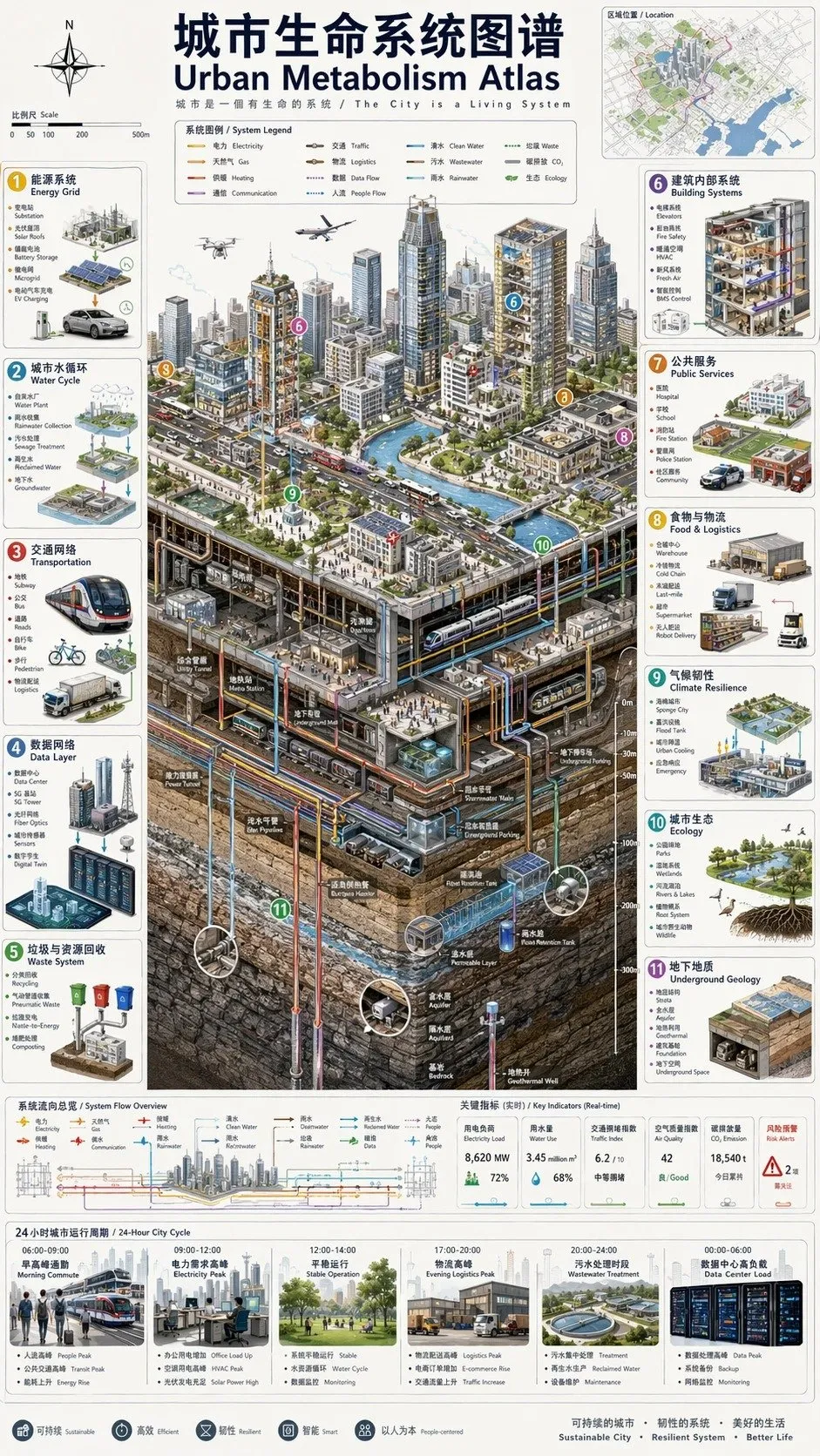 Isometric Smart City Metabolism Infographic - City, Infographic, Landscape - AI Generated Image