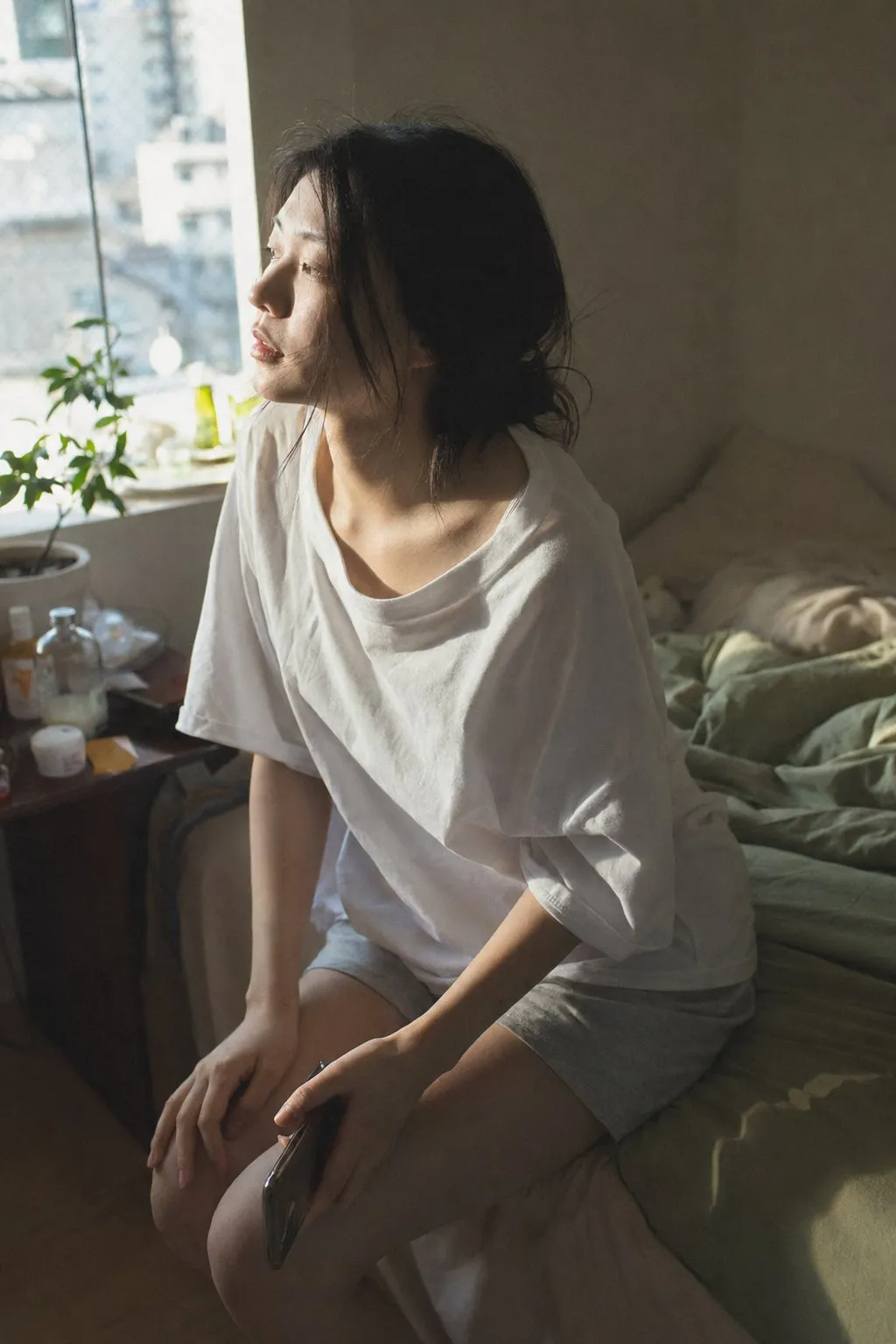 Intimate Japanese Morning Bedroom Portrait - Portrait, Abstract, Anime - AI Generated Image