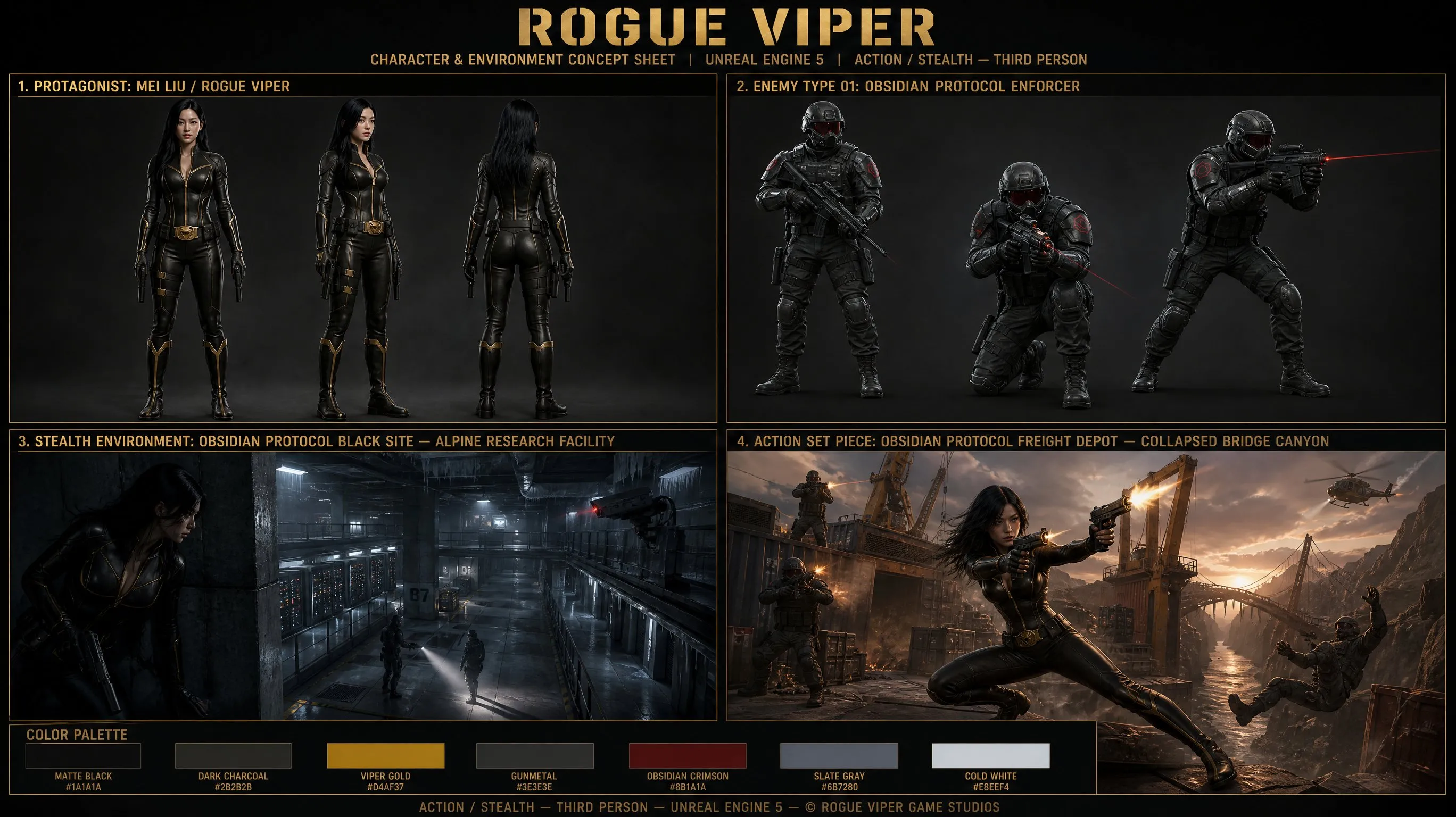 AAA Game Character Concept Art Sheet - Photography, Storyboard, Abstract - AI Generated Image