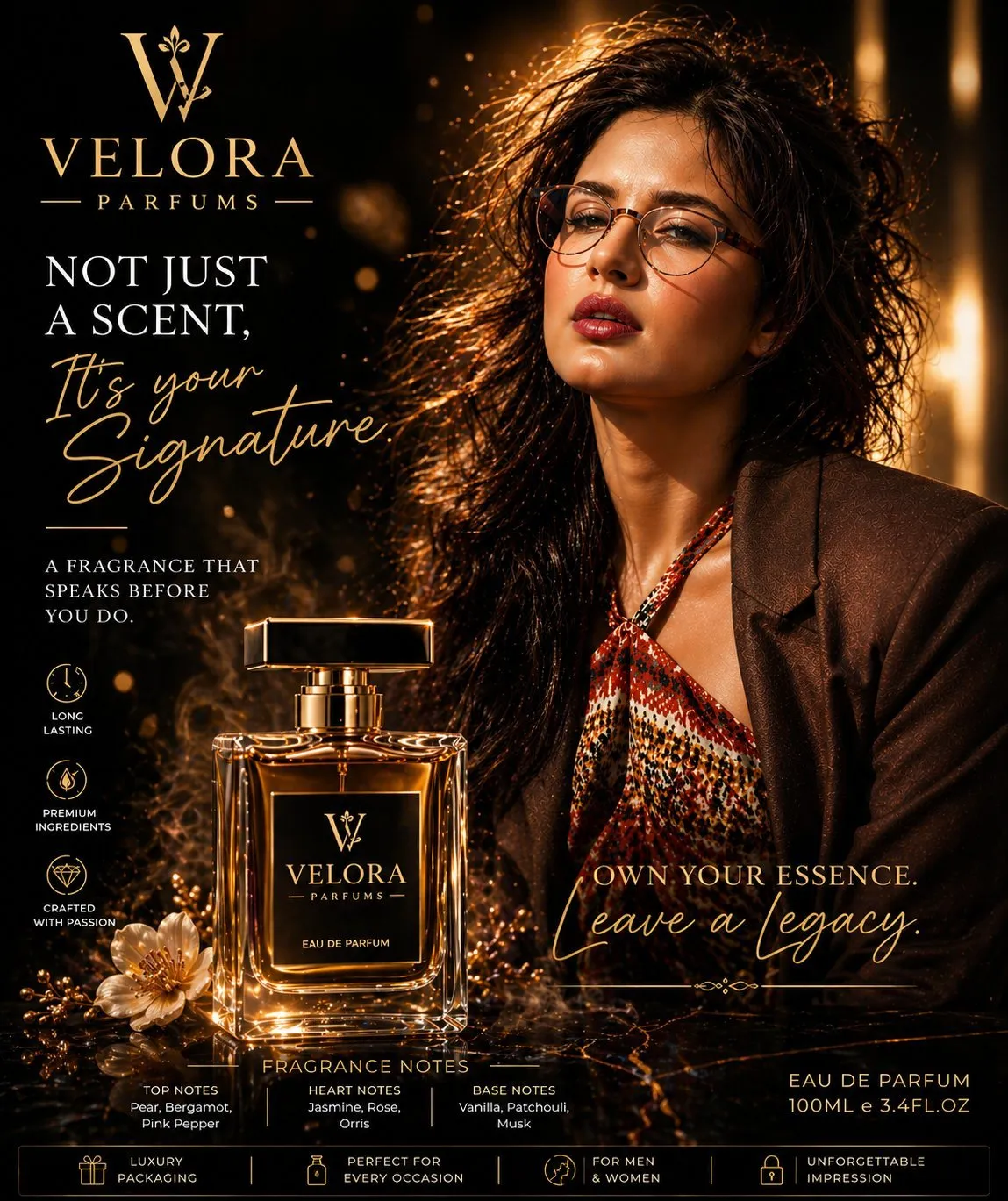 Dark Luxury Perfume Campaign Poster - Photography, Storyboard, Portrait - AI Generated Image