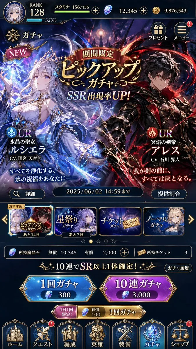 AI-Generated UI Japanese Gacha Game Screen - UI Design, AI Generated - AI Generated Image