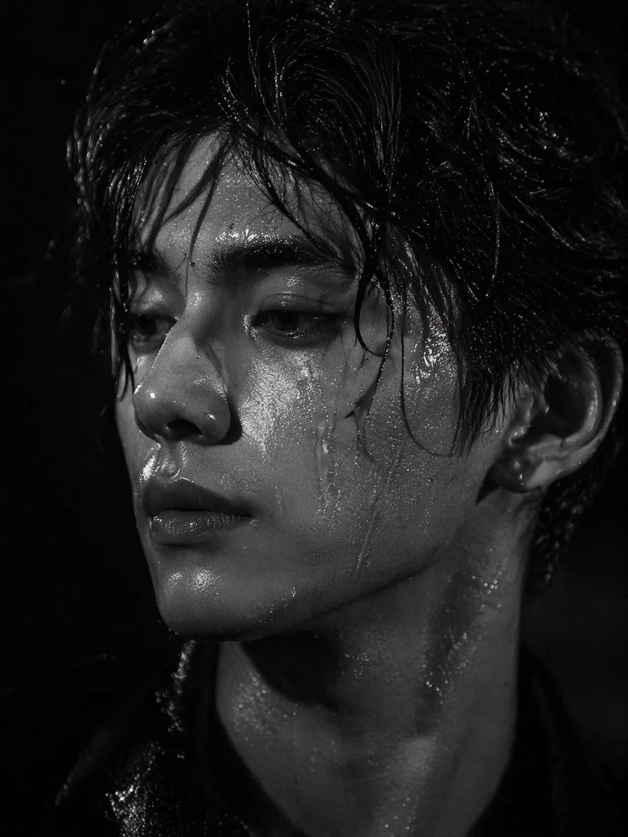 Striking B&W Wet Portrait Close-up - Photography, Portrait, Abstract - AI Generated Image