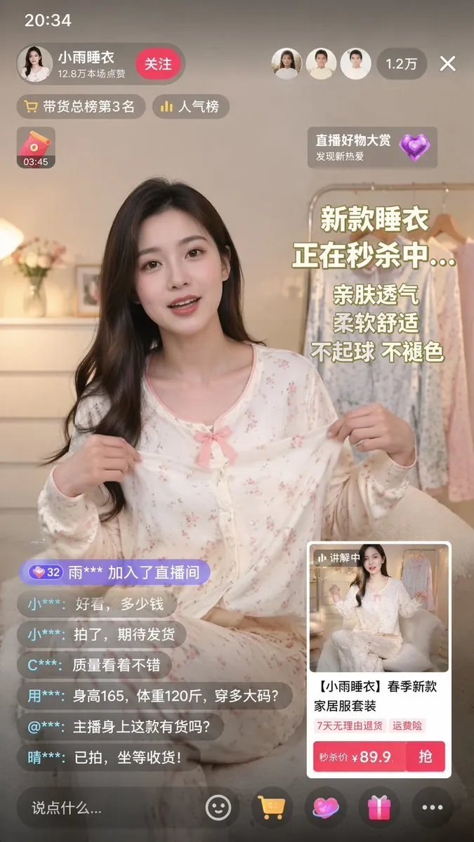 Cozy Pajama Livestream Shopping Screenshot - Livestream, Product, Icon - AI Generated Image