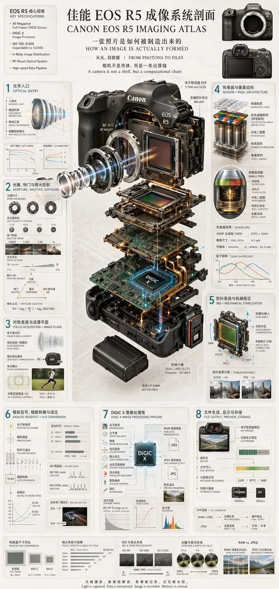 Canon EOS R5 Imaging System Cutaway - Photography, Infographic, Design - AI Generated Image