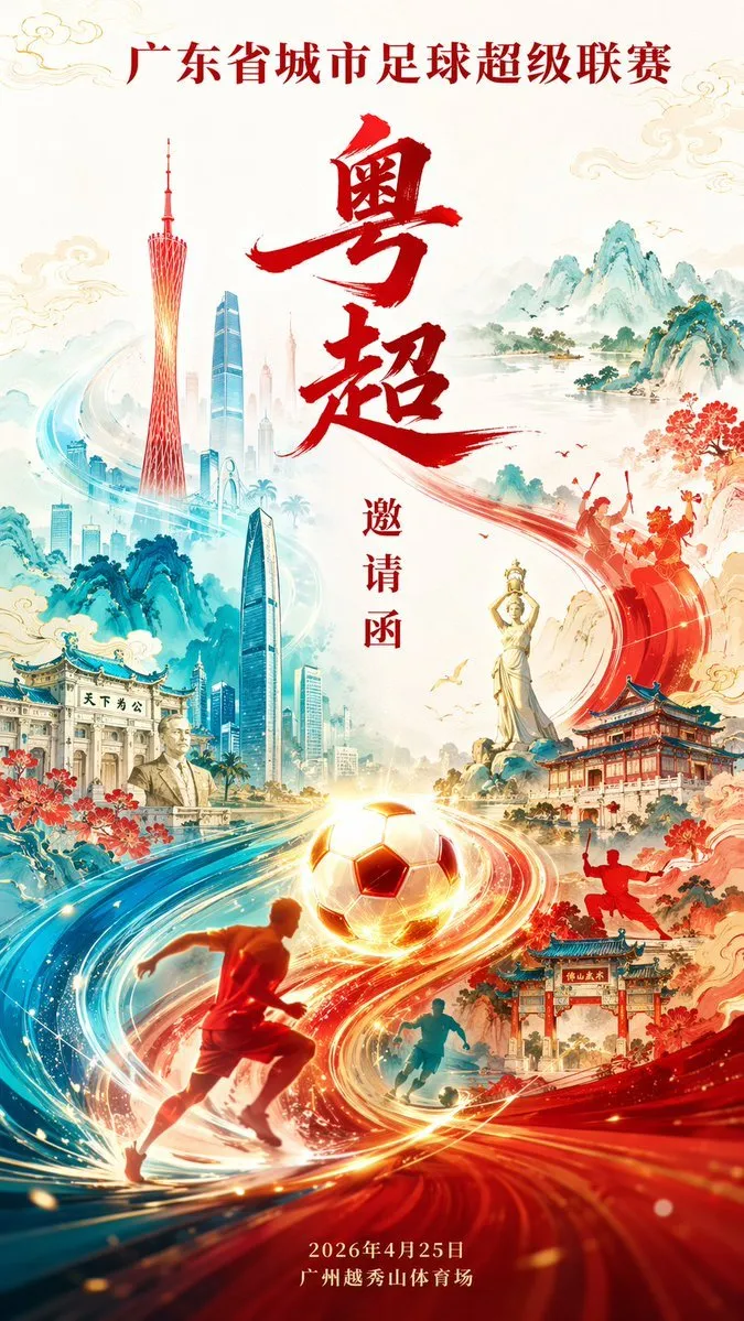 Bold Guangdong Football League Invitation Poster - Typography, Landscape, City - AI Generated Image