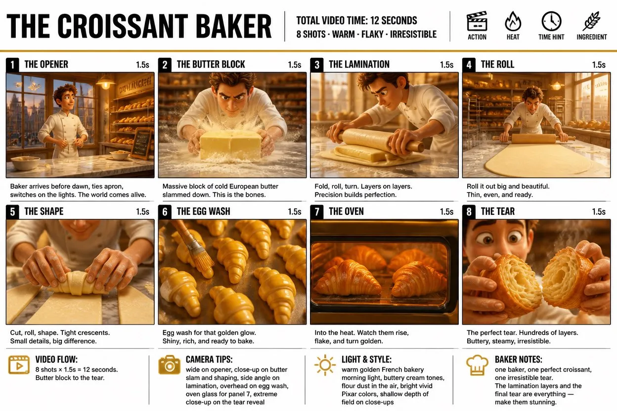 Whimsical Croissant Baker Storyboard Poster - Photography, Storyboard, Anime - AI Generated Image
