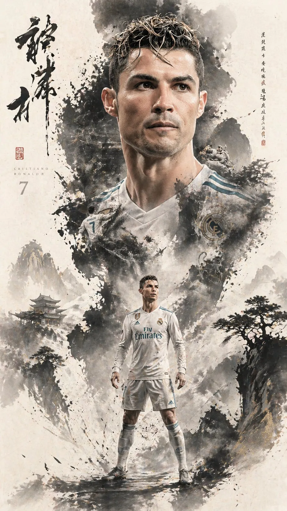 Cinematic East-Asian Ink Character Poster - Portrait, Tech, Typography - AI Generated Image