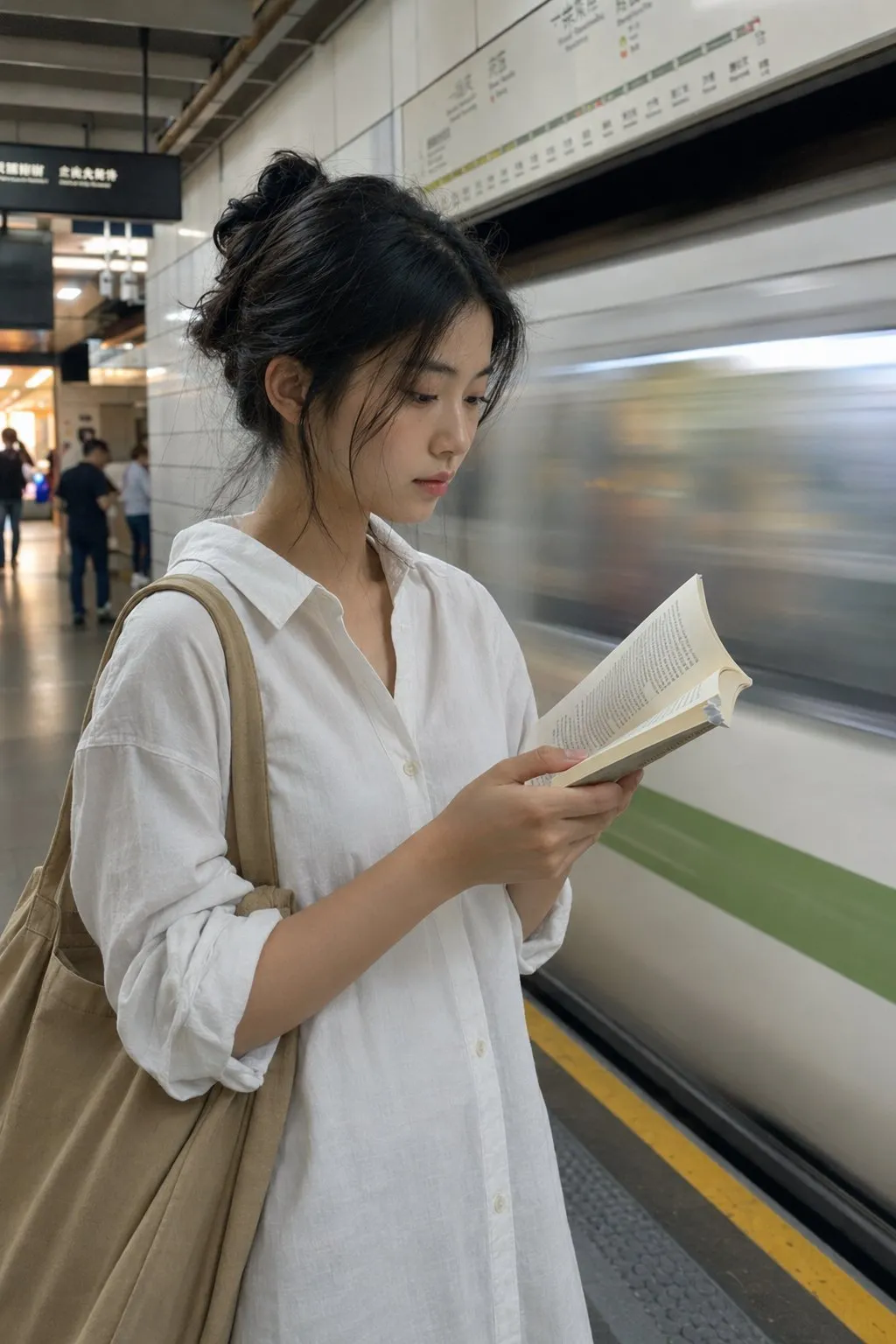 Candid Shanghai Metro Morning Portrait - Portrait, Typography, Anime - AI Generated Image