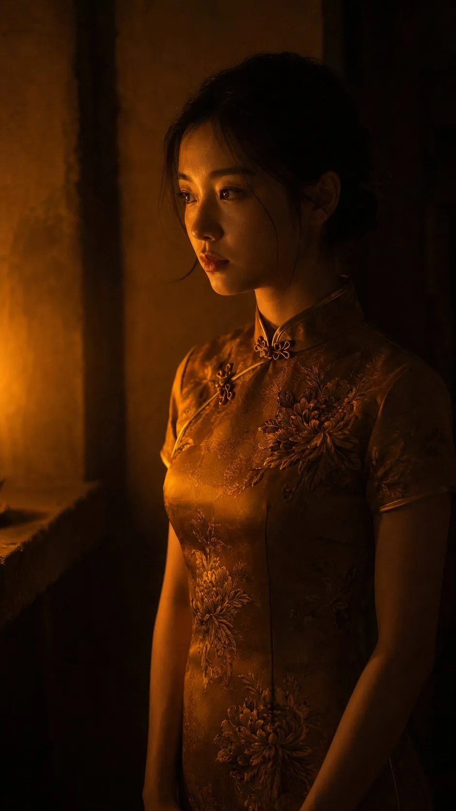 Ethereal Candlelit Qipao Portrait Study - Portrait, Anime, Photography - AI Generated Image