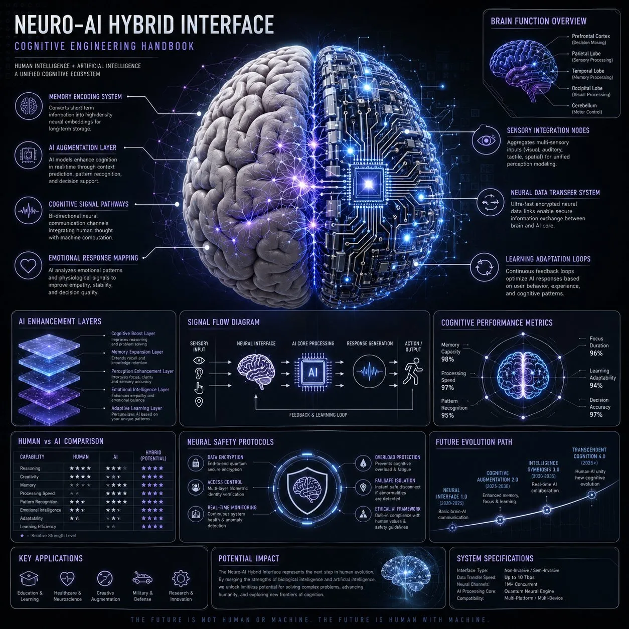 Futuristic Neuro-AI Brain Fusion Infographic - Tech, Infographic, Portrait - AI Generated Image