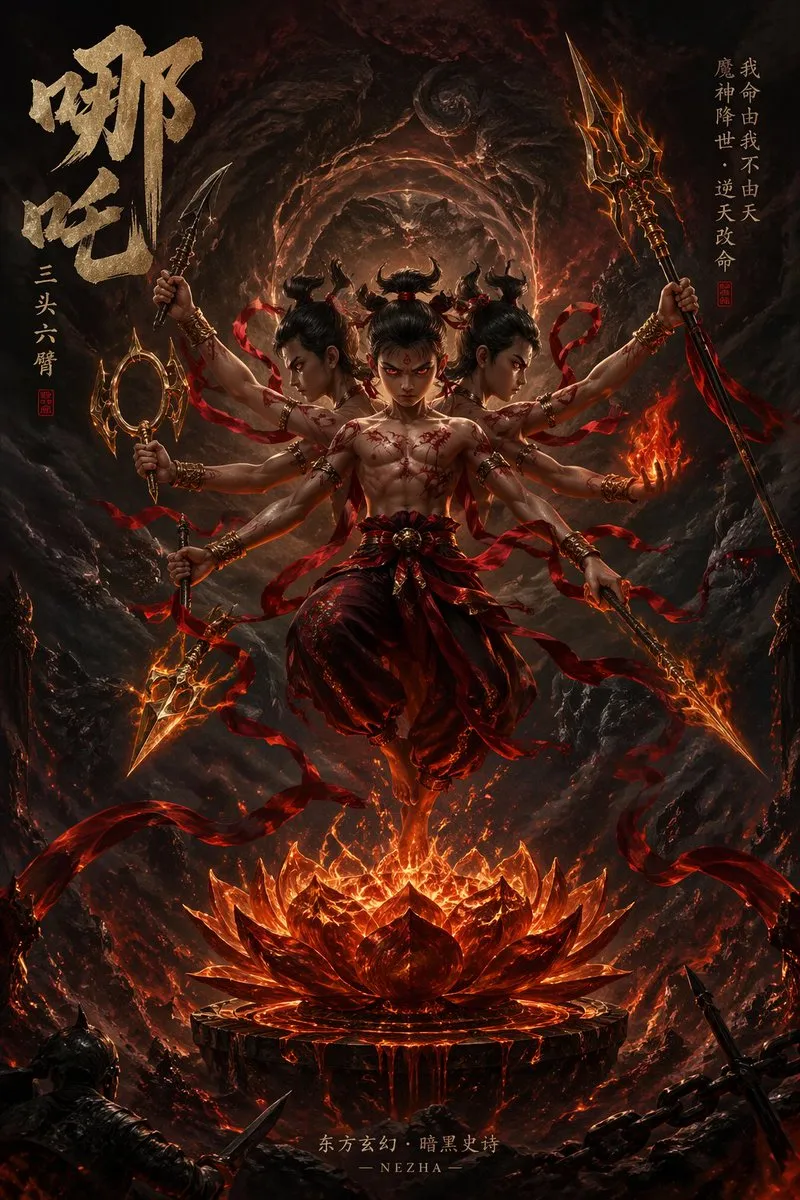 AI-Generated Creative Nezha Dark Fantasy Novel - Creative Composite, AI Generated - AI Generated Image