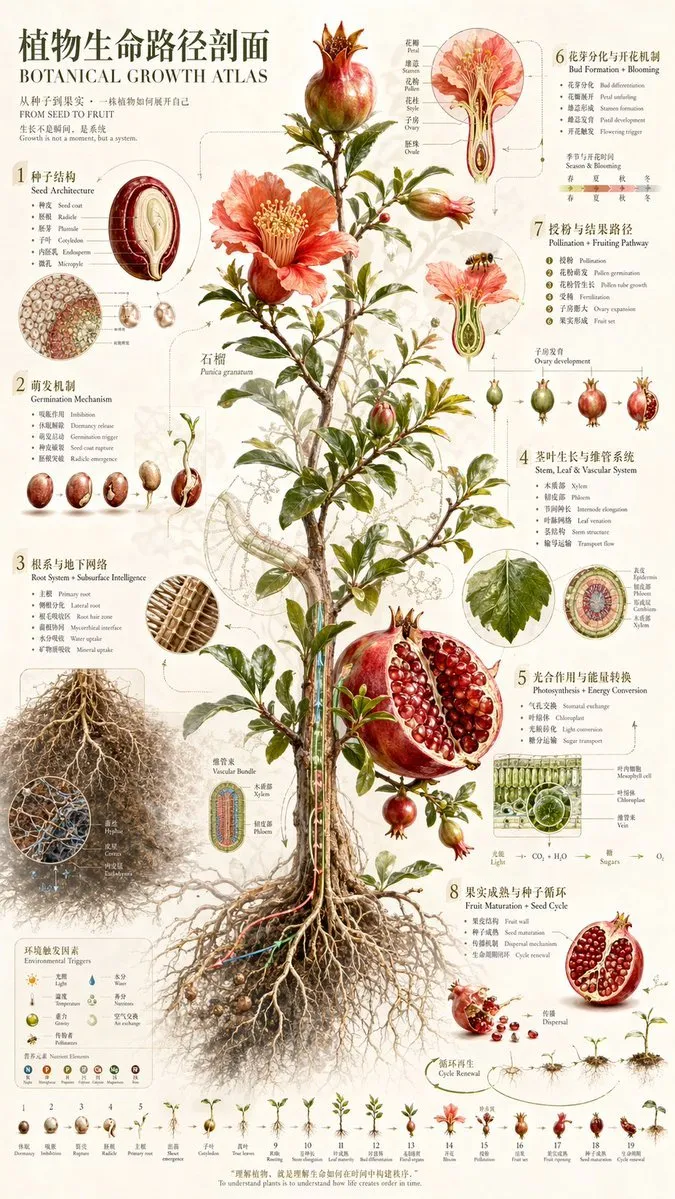 Botanical Pomegranate Science Infographic - Infographic, Landscape, Food - AI Generated Image