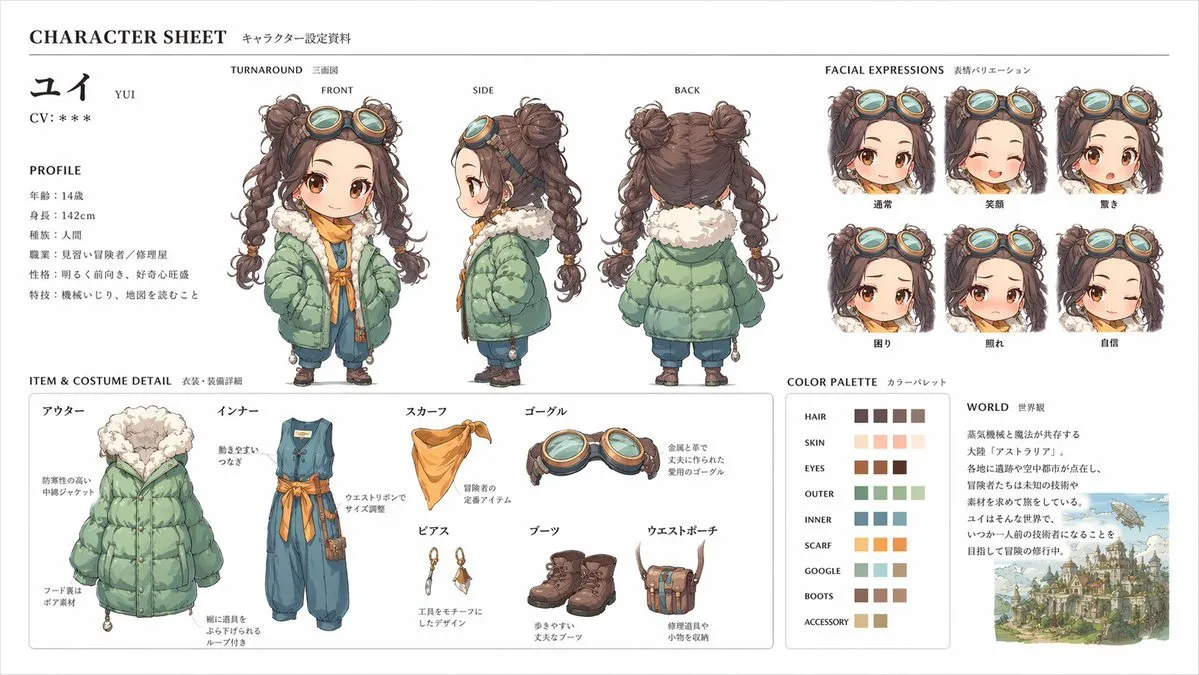 Professional Anime Character Reference Sheet - Abstract, Portrait, Art - AI Generated Image