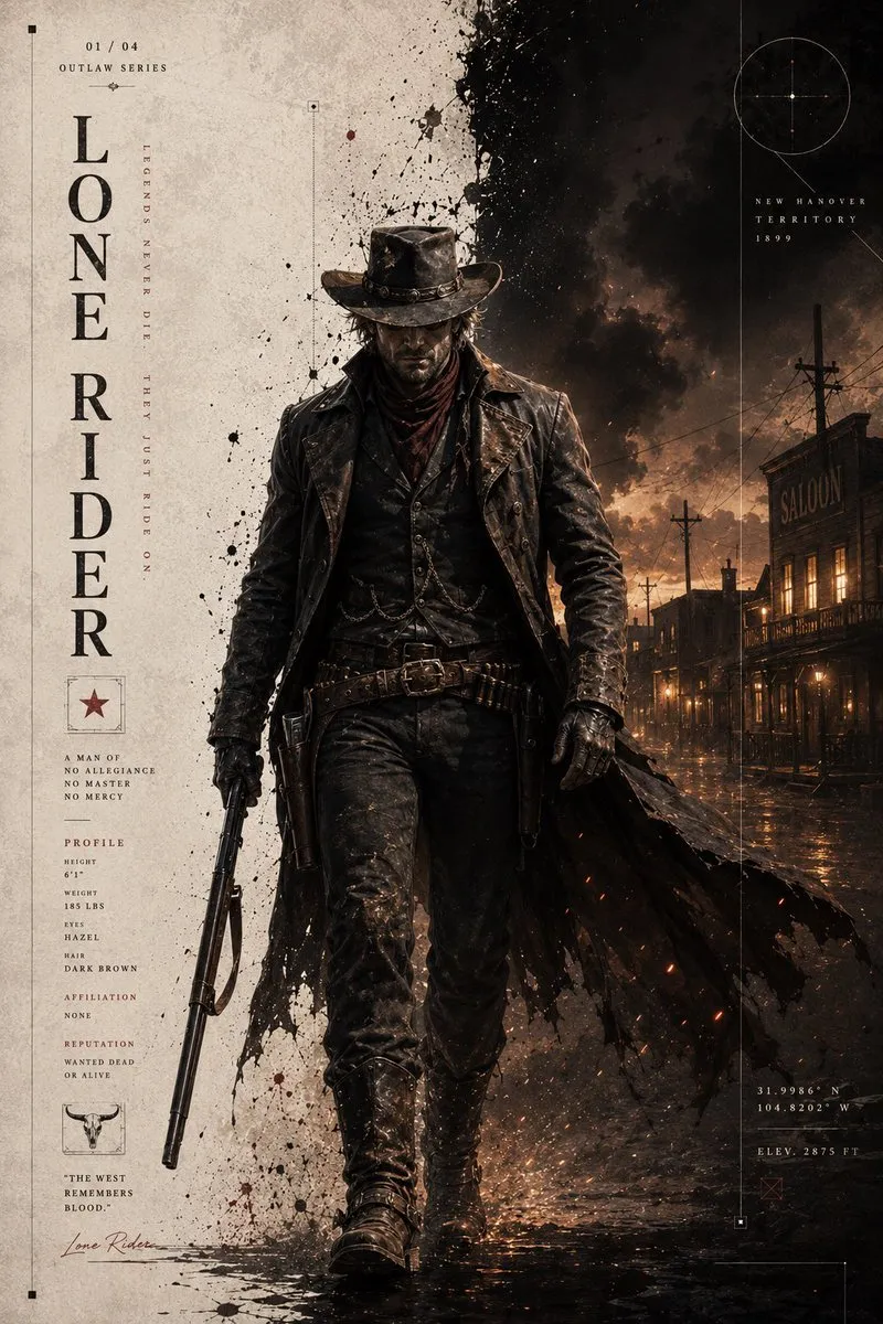 AI-Generated Poster Dark Western Outlaw Poster - Poster Design, AI Generated - AI Generated Image