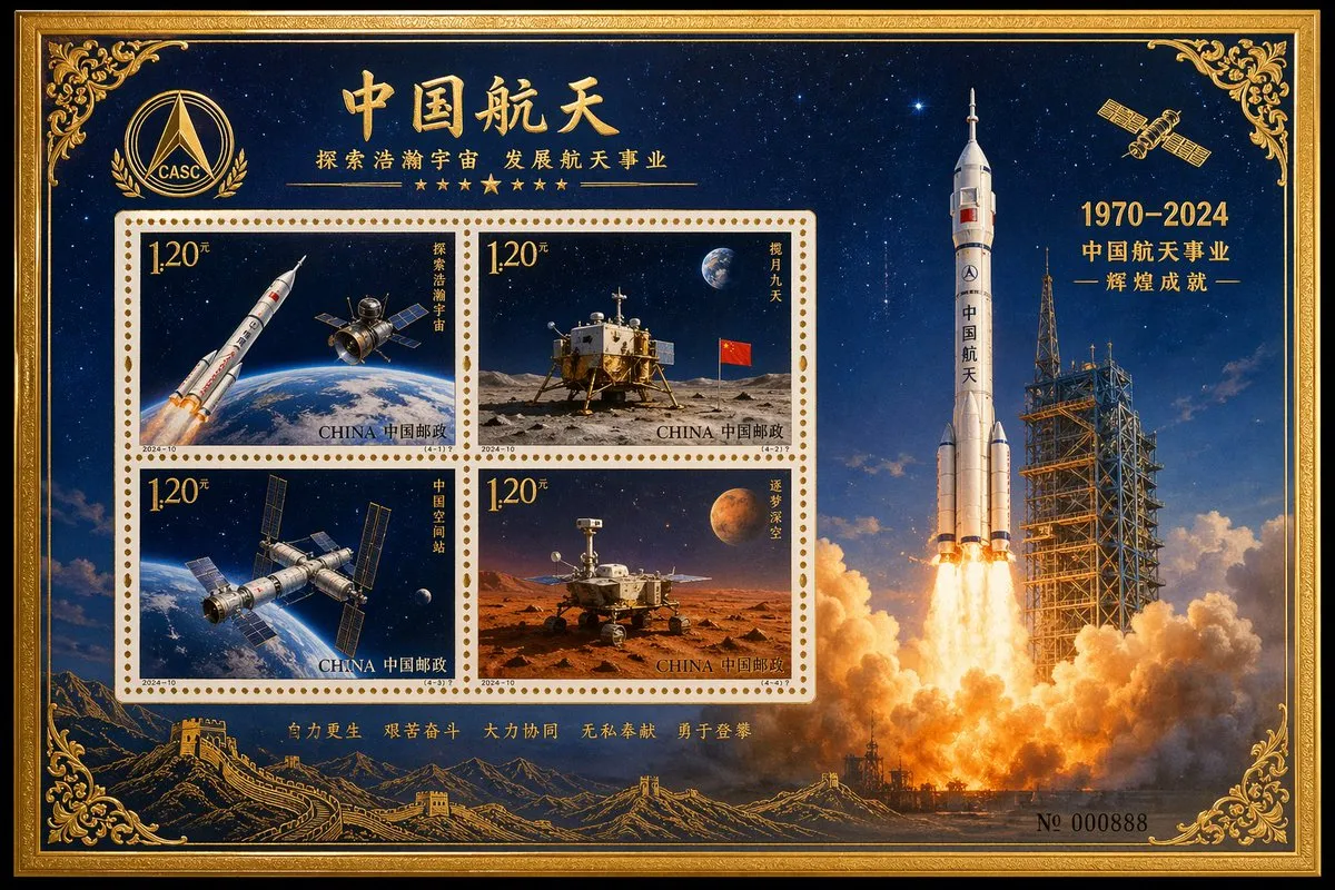 Creative China Aerospace Commemorative Stamp - Creative Composite, AI Generated - AI Generated Image