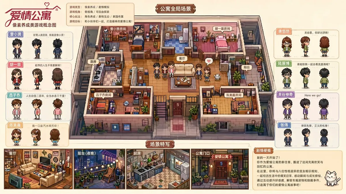 AI-Generated Character Pixel game concept board - Character Design, AI Generated - AI Generated Image