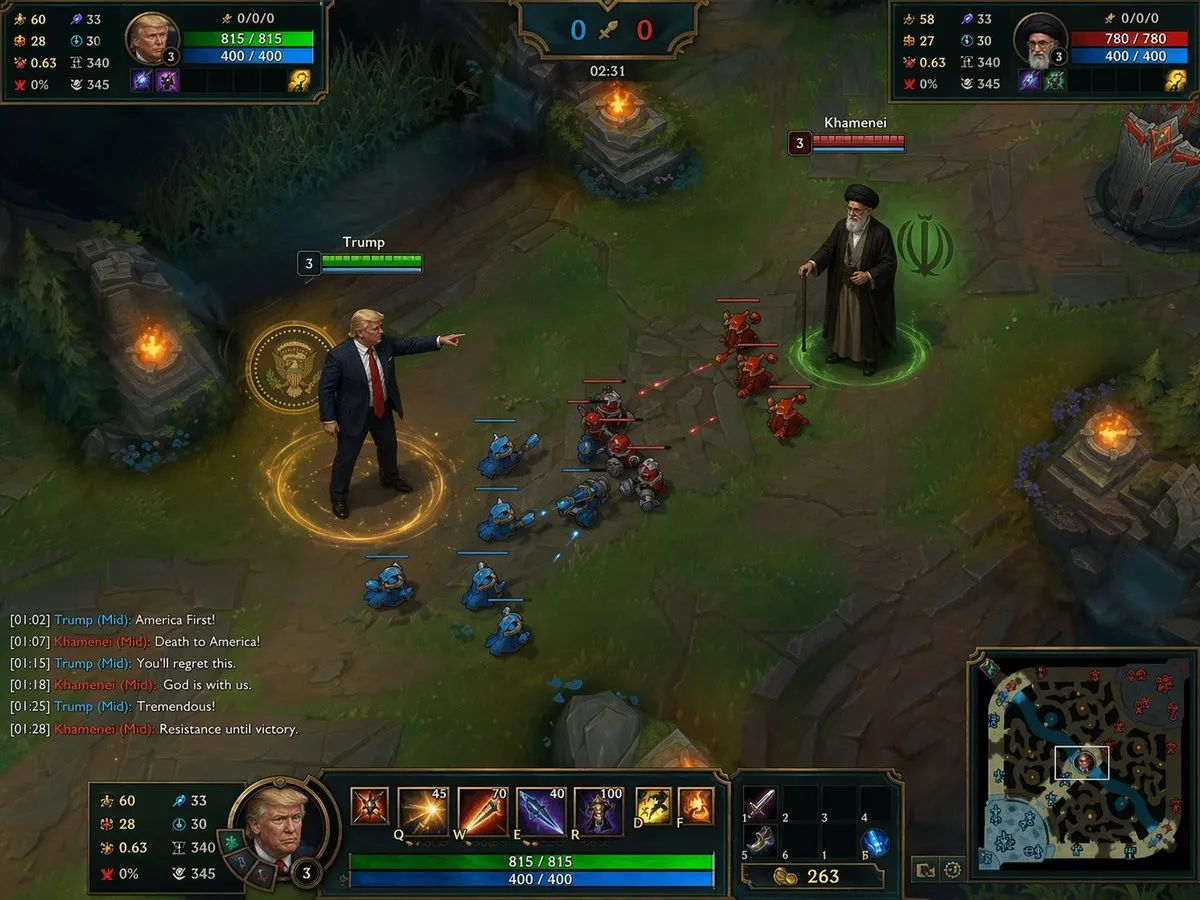 Trump vs Khamenei League of Legends Screenshot - Interface - AI Generated Image