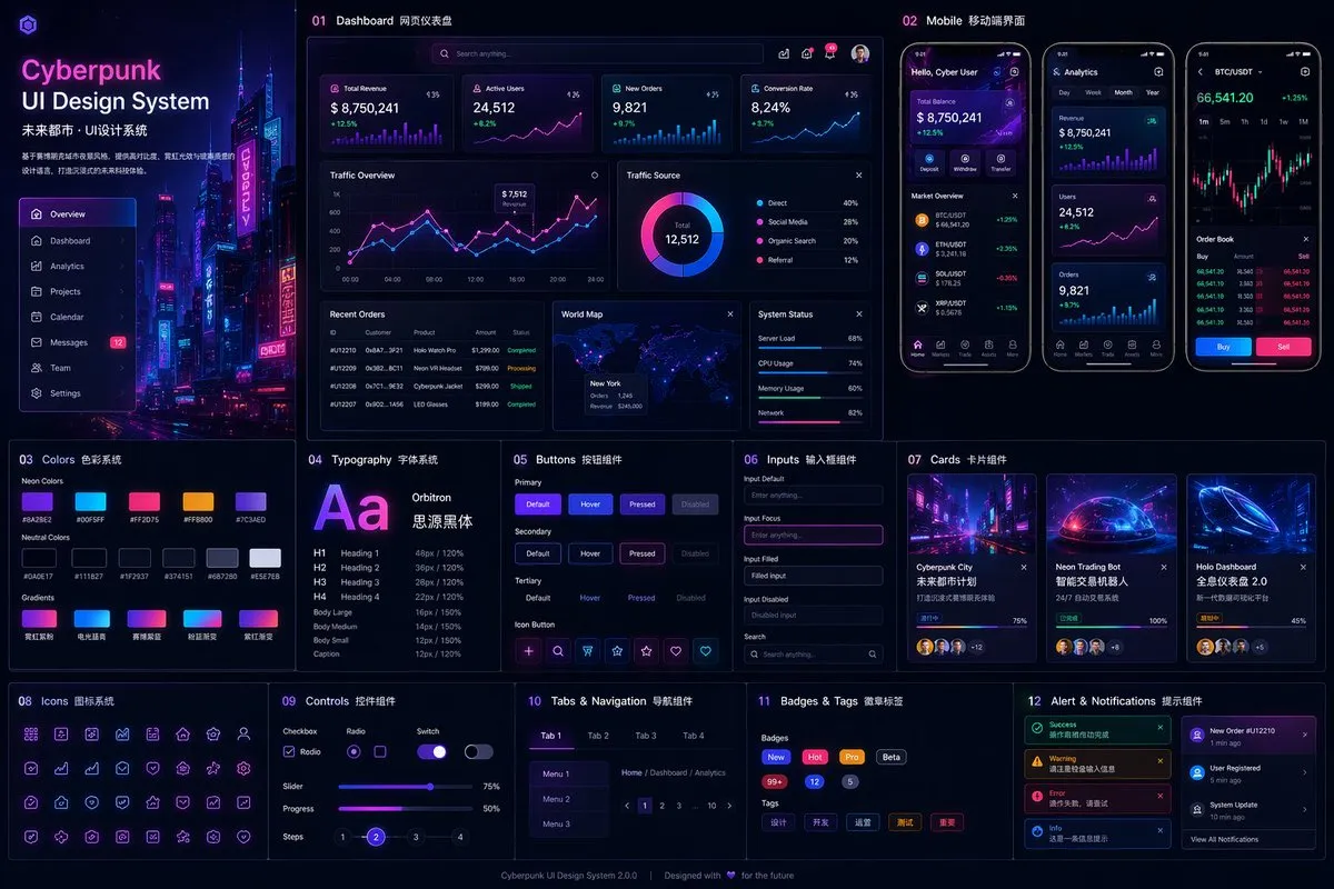 AI-Generated Dashboard Cyberpunk Neon UI Design - UI Design, AI Generated - AI Generated Image