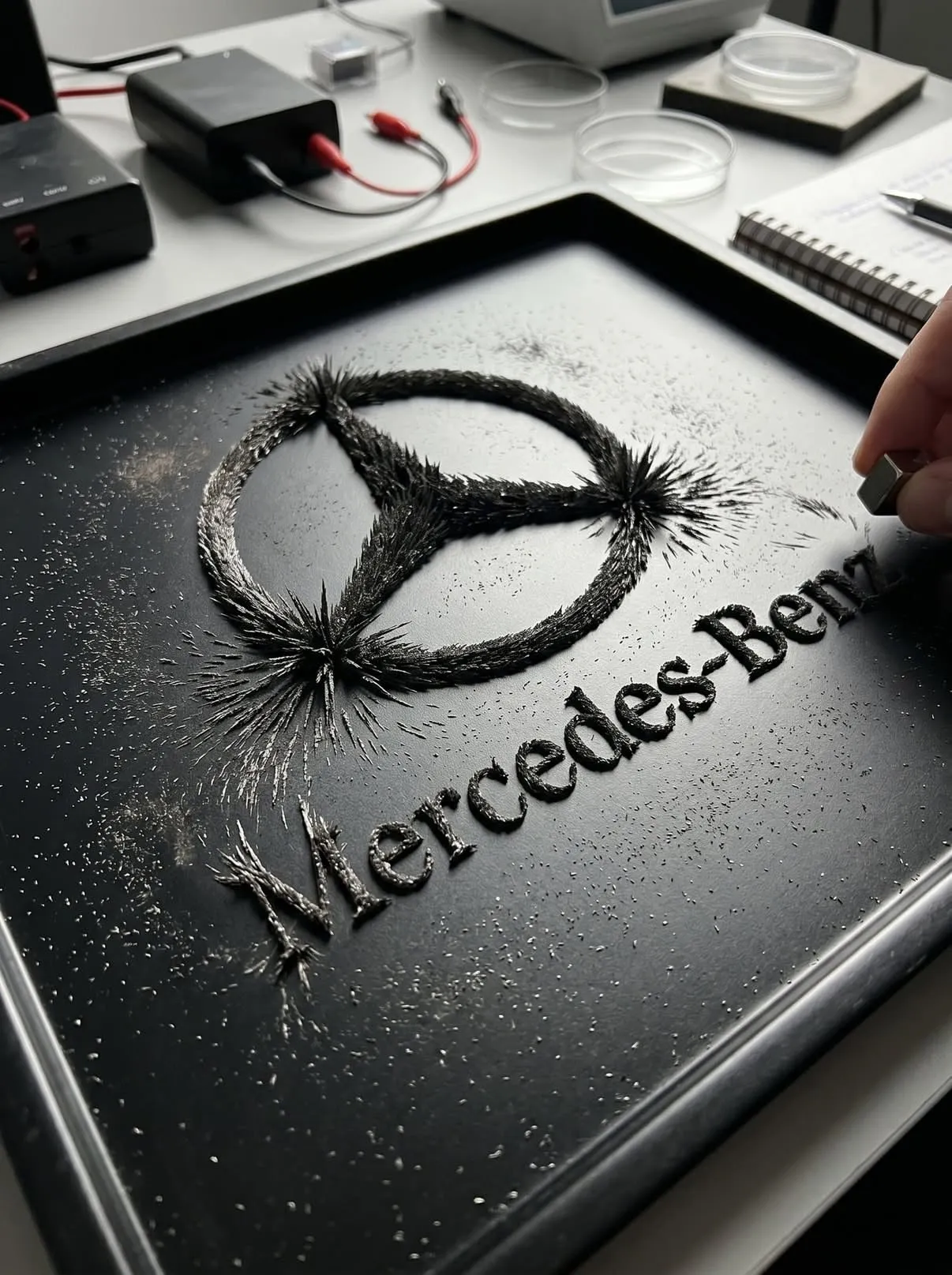 Hyper-Realistic Magnetic Iron Filings Logo Art - Typography, Photography, Portrait - AI Generated Image