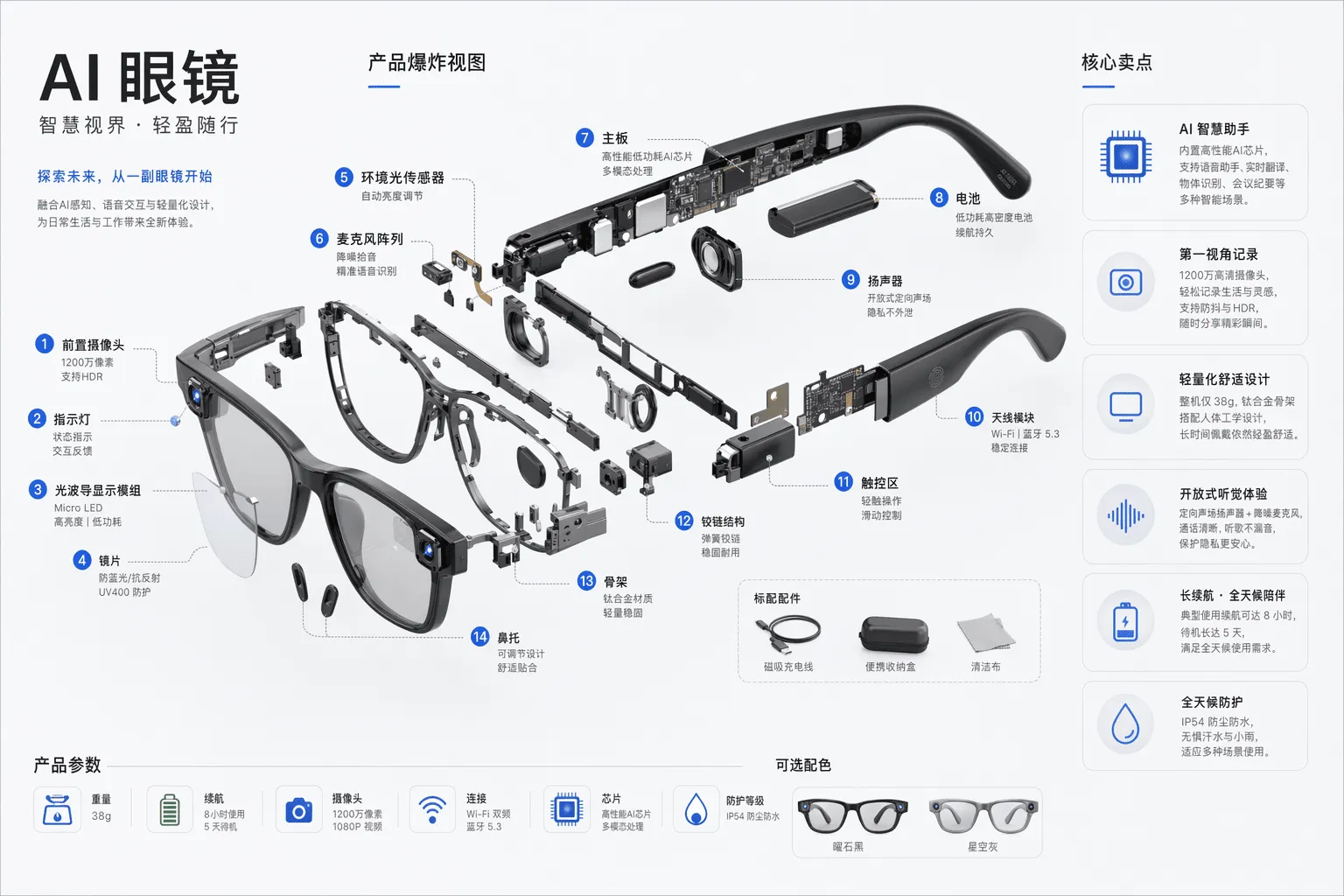 Stunning AI Smart Glasses Exploded View - Product, Tech - AI Generated Image