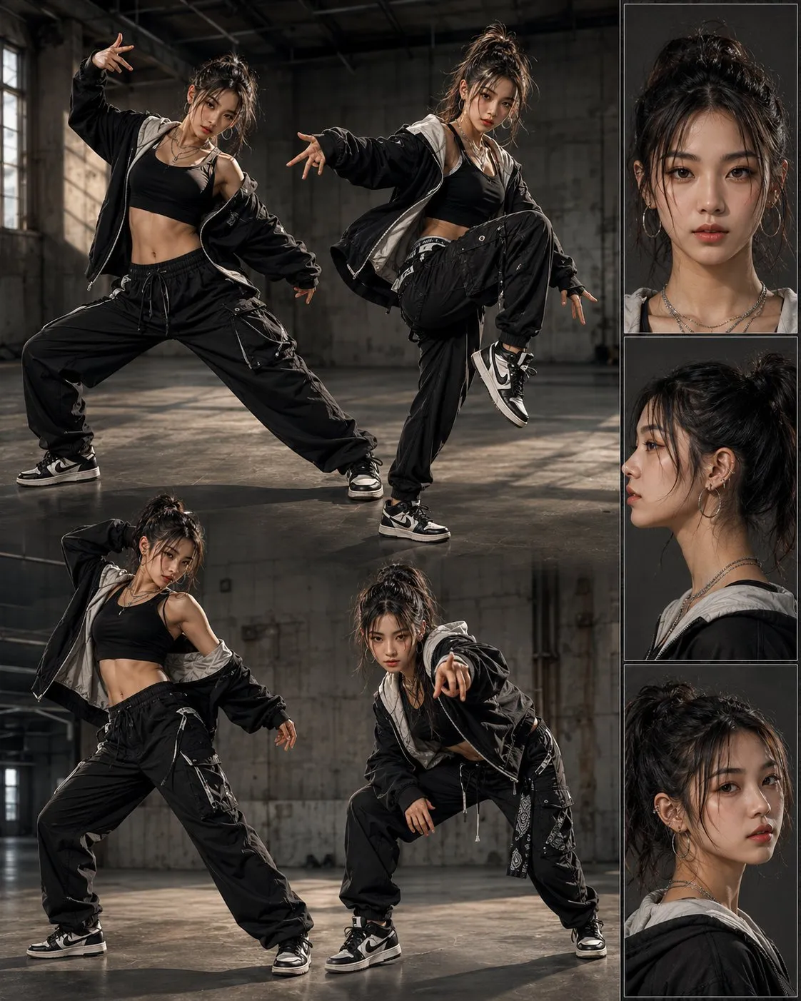 Dynamic Street Dancer Character Reference Sheet - Typography, Portrait, City - AI Generated Image