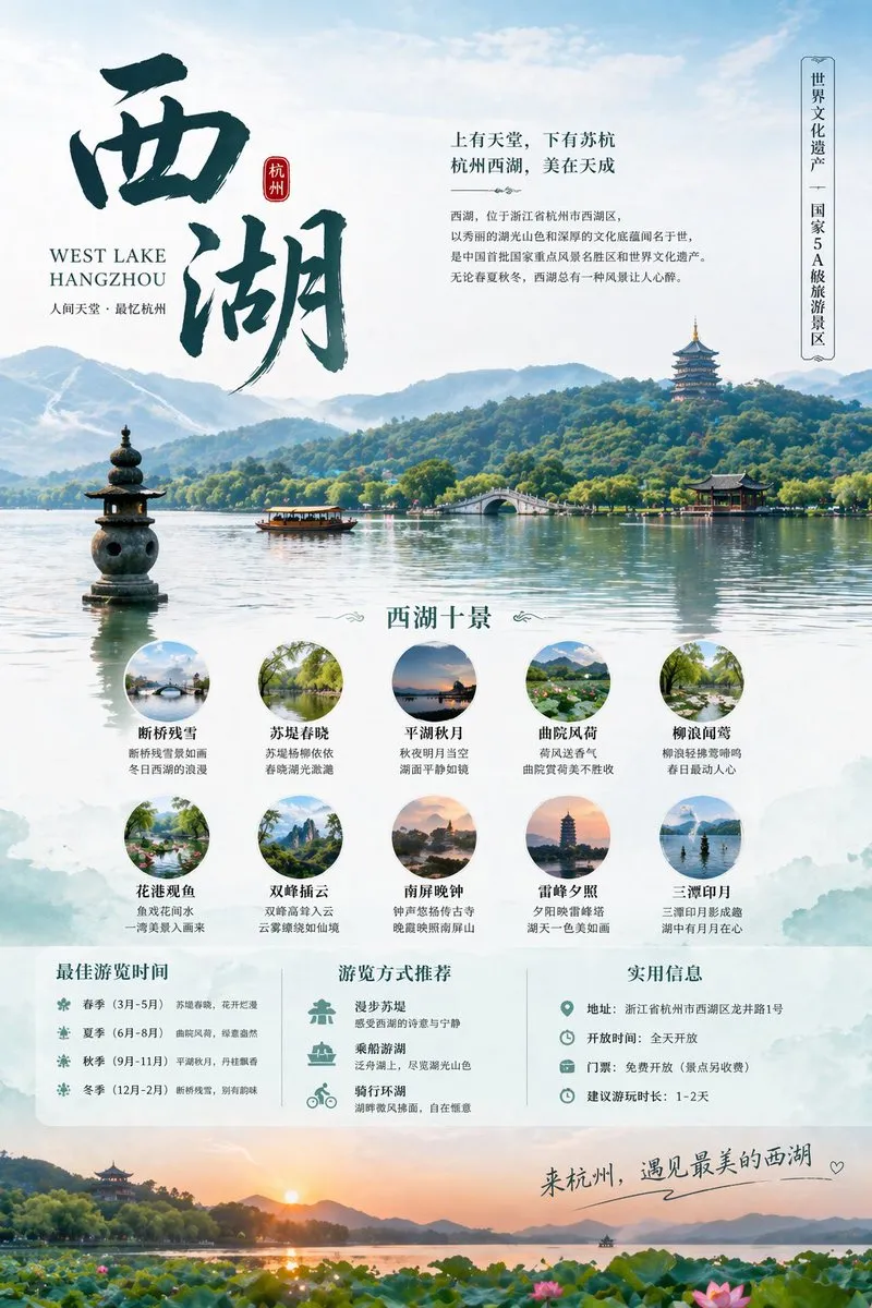 AI-Generated Poster Hangzhou West Lake Travel - Poster Design, AI Generated - AI Generated Image