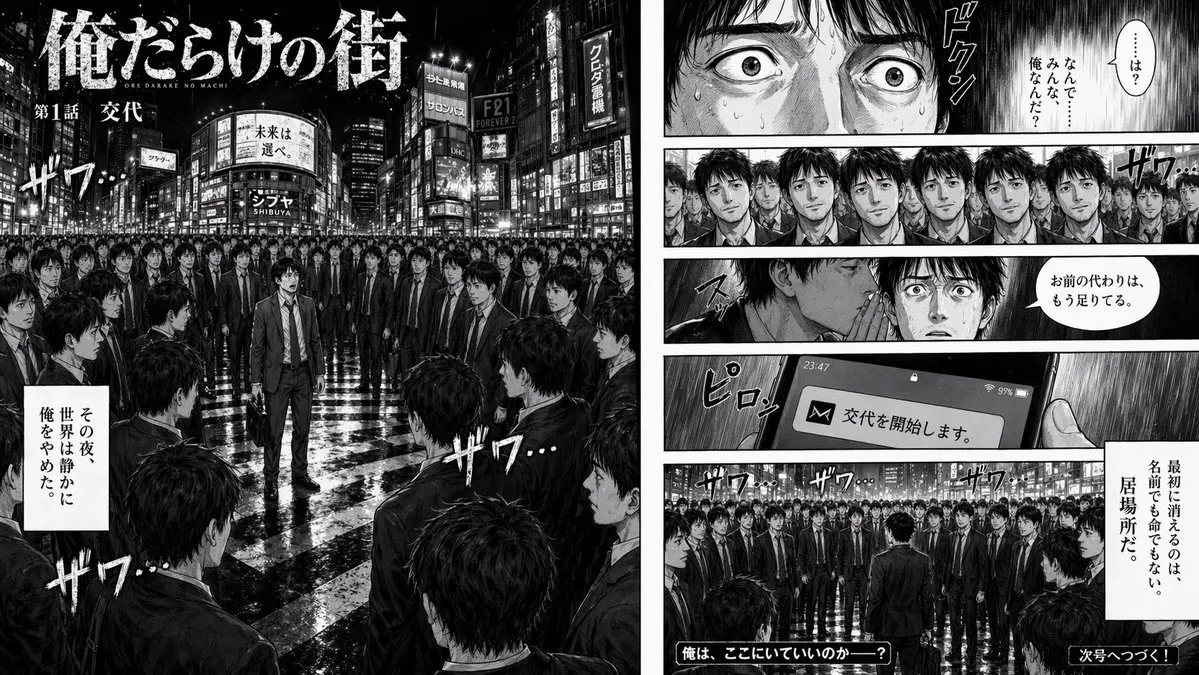 Psychological Thriller Manga Clone Spread - Typography, Anime, City - AI Generated Image