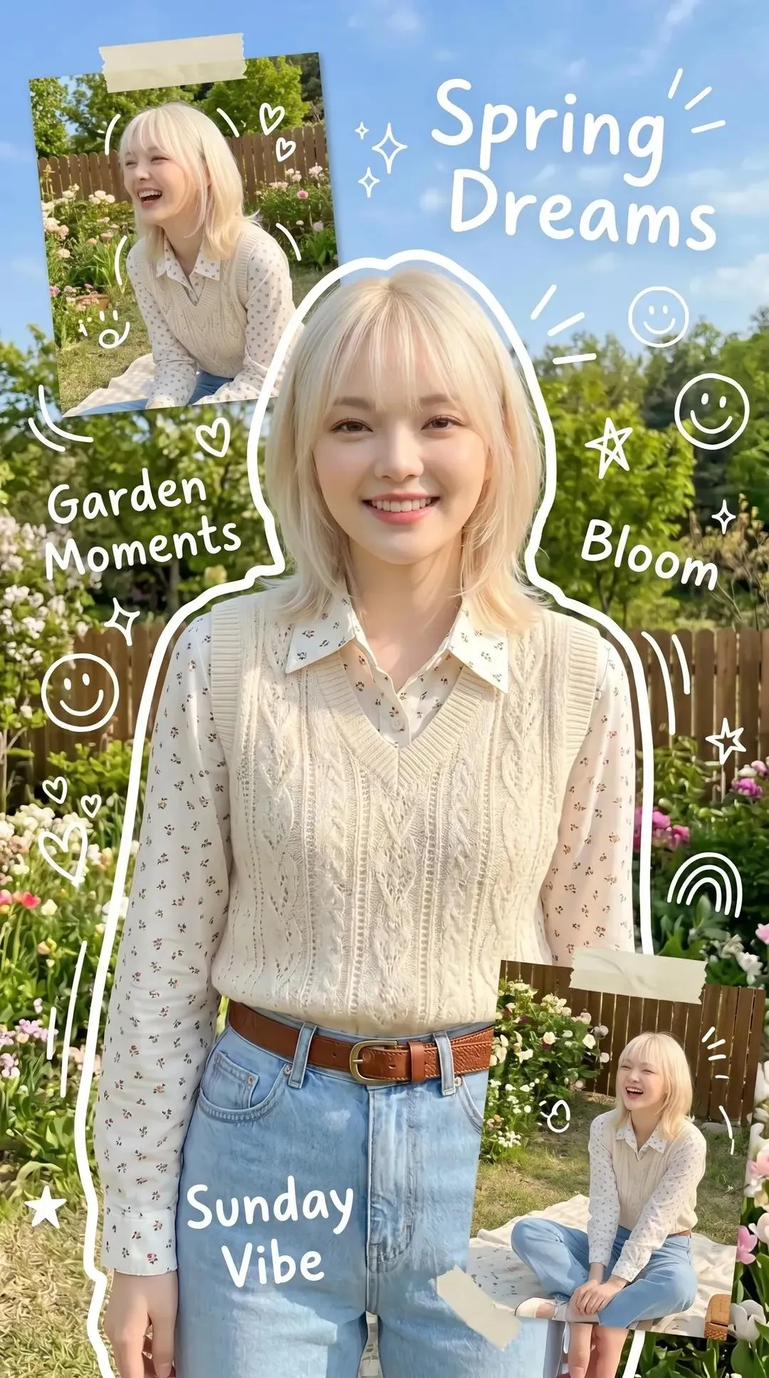Dreamy Korean Spring Scrapbook Poster - Landscape, Typography, Photography - AI Generated Image