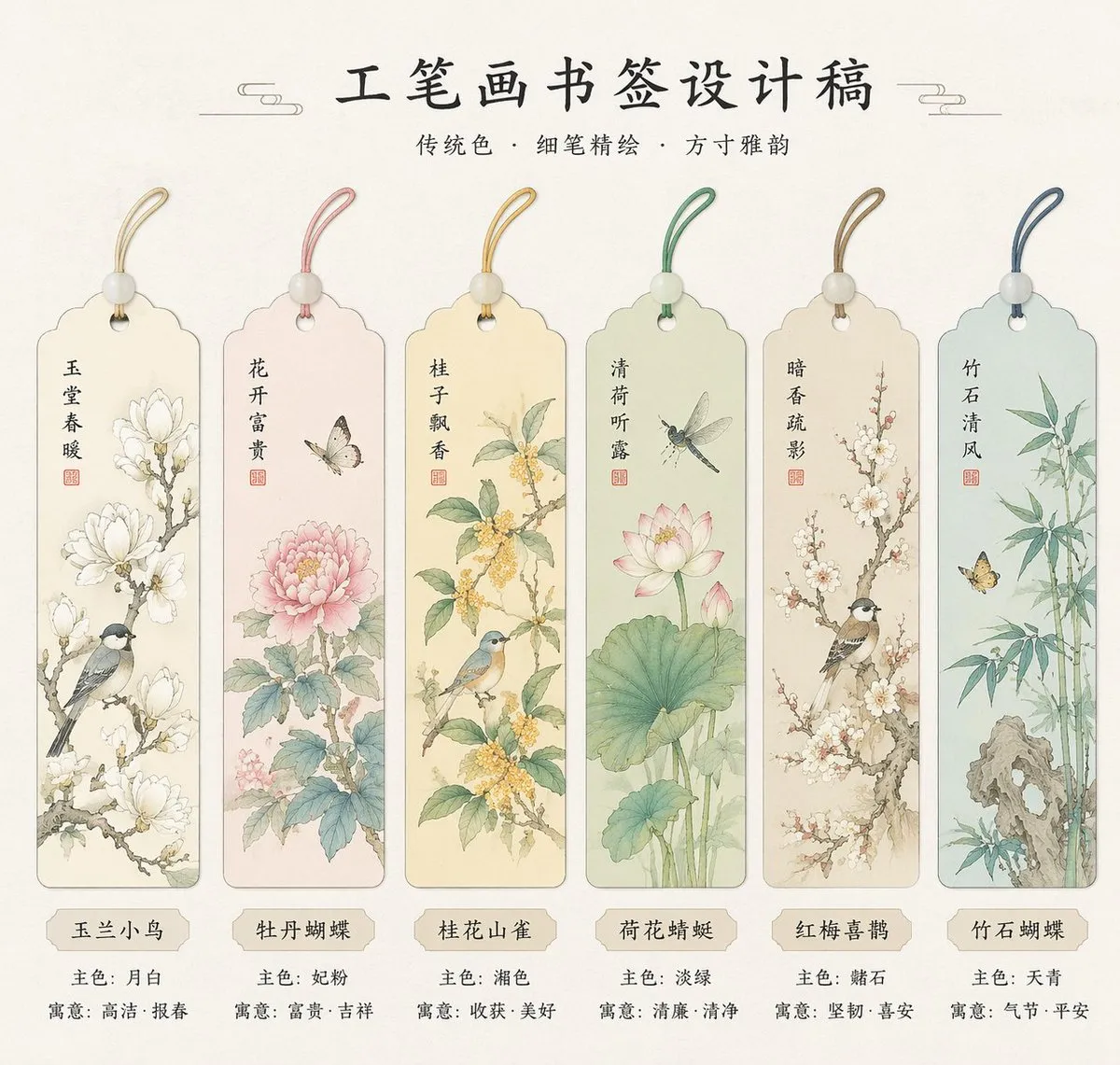 Delicate Gongbi Painting Bookmark Designs - Design, Art - AI Generated Image