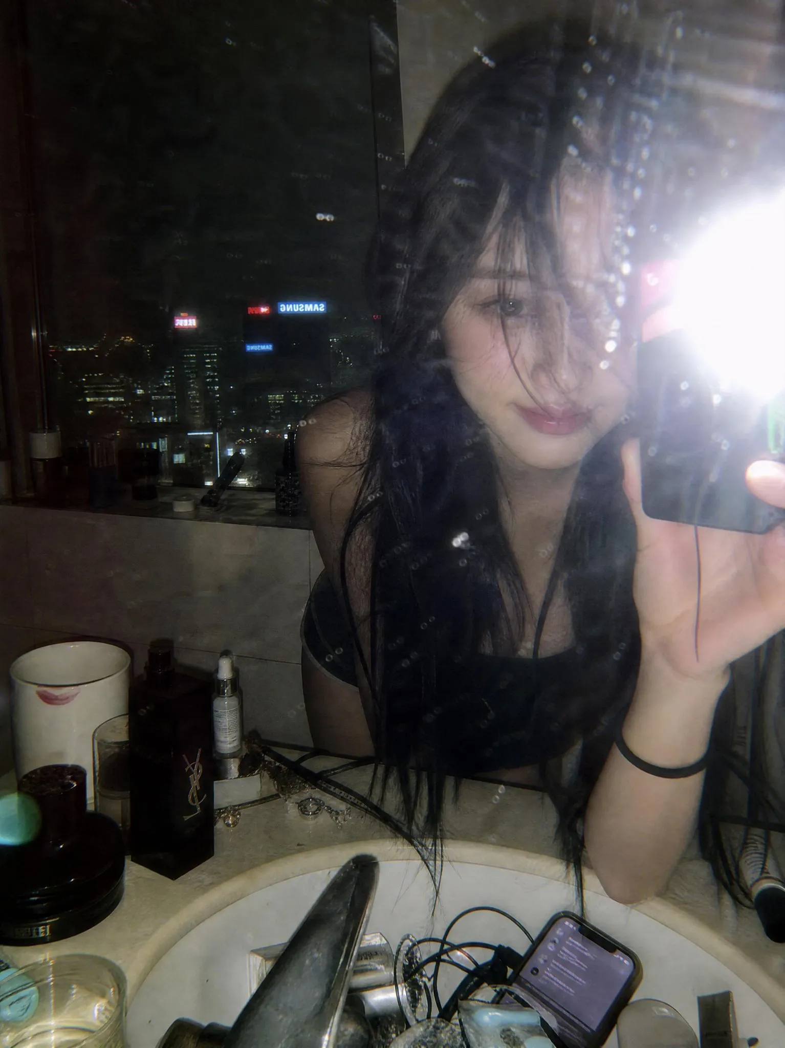 Edgy Y2K Mirror Selfie Nightlife Photo - Photography, Portrait, Abstract - AI Generated Image