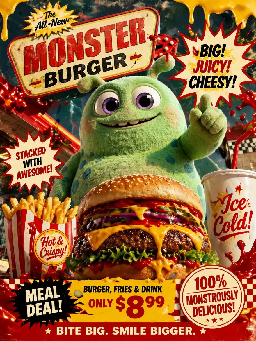 AI-Generated Retro and Poster Food - Food Photography, Poster Design, Vintage - AI Generated Image