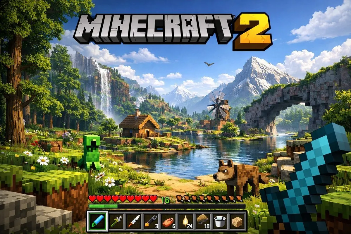 Next-Gen Voxel World Game Screenshot - Game, Landscape, Portrait - AI Generated Image