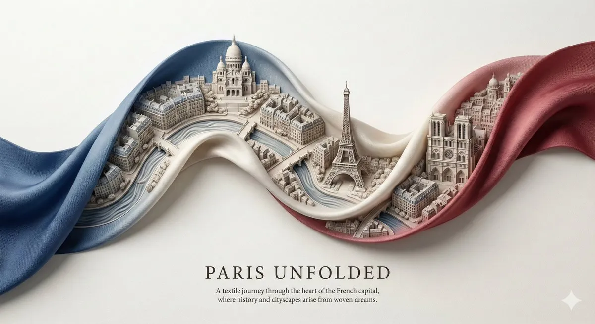 Paris Unfolded: 3D Miniature Cityscape on French Flag - 3D, Miniature - AI Generated Image