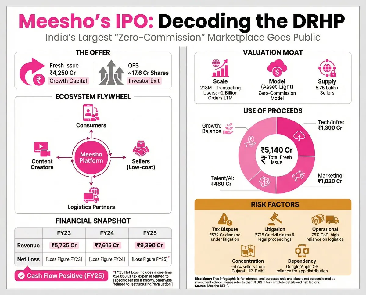 Meesho IPO Infographic: Decoding DRHP & Financials - Logo, Branding - AI Generated Image