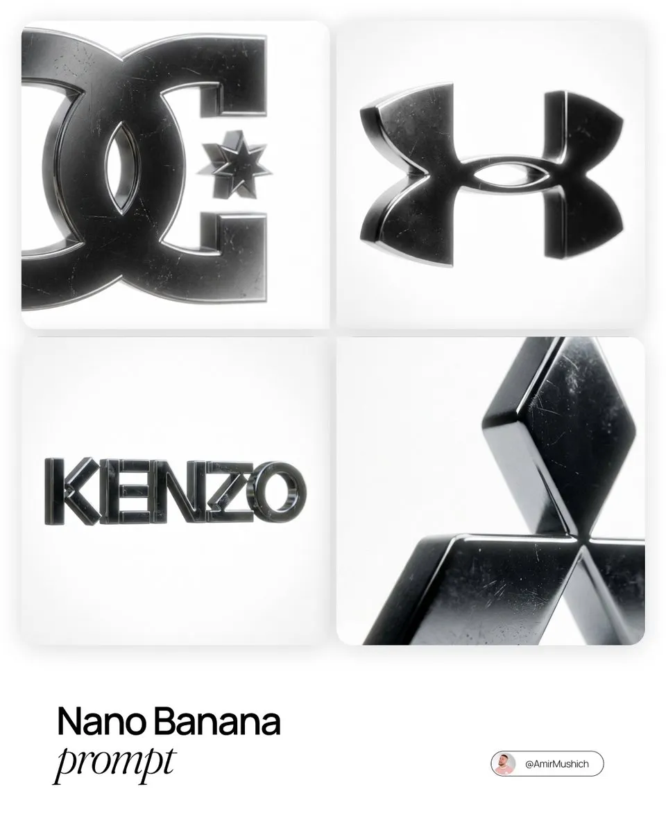 3D Metallic Brand Logos: DC, Under Armour, Kenzo, Mitsubishi - Logo, Branding - AI Generated Image
